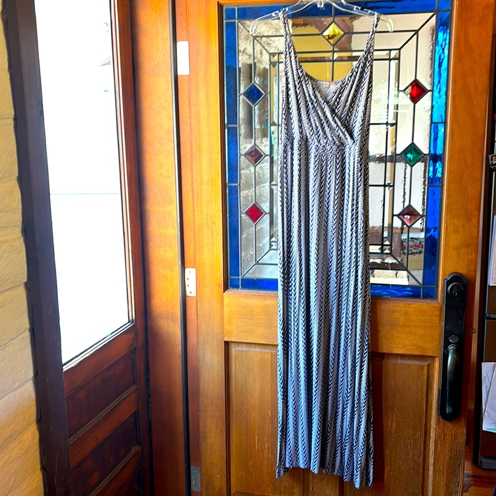 Navy blue and white maxi dress